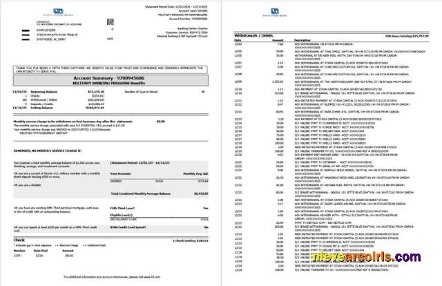 USA Fifth Third Bank account statement Word and PDF, 2 pages